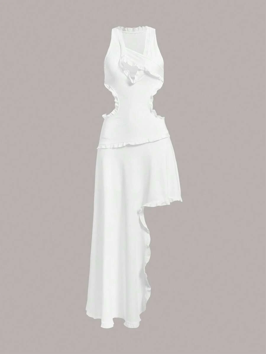 SHEIN Sweetina Cut Out Asymmetrical Hem Dress - White - View 1