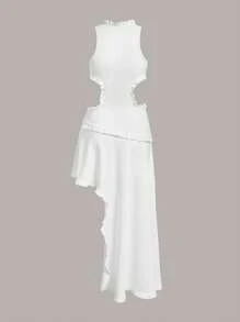 SHEIN Sweetina Cut Out Asymmetrical Hem Dress - White - View 5