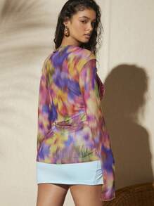 SHEIN VCAY Áo nữ Xù nhỏ Thắt nơ trước Cà vạt nhuộm Gợi cảm - Nhiều màu - Xem 2