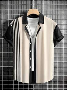 Manfinity Homme Men Plus Striped Print Shirt Without Tee - Multicolor - View 1