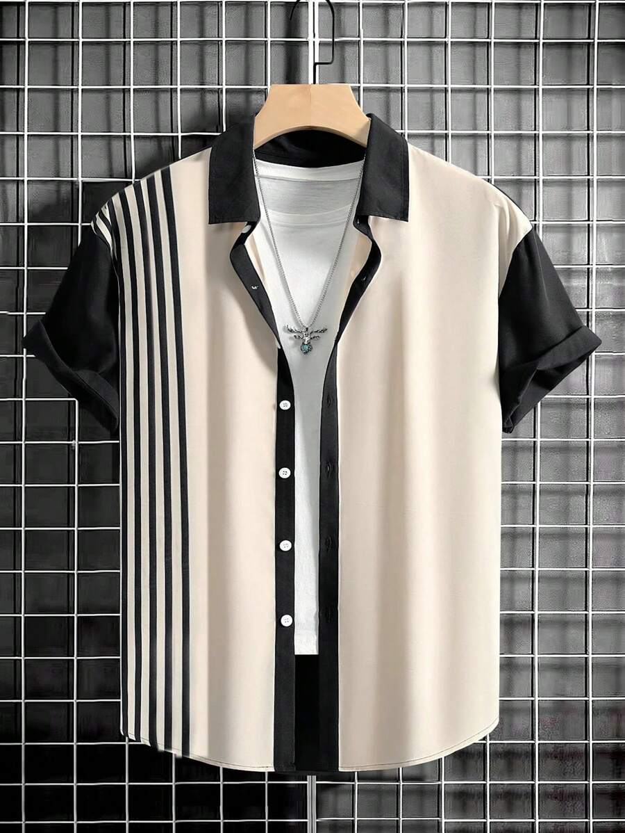 Manfinity Homme Men Plus Striped Print Shirt Without Tee - Multicolor - View 1