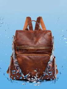 後背包大容量新風格女士包簡約風旅行包燈休閒書包 - 棕色 - 查看 1