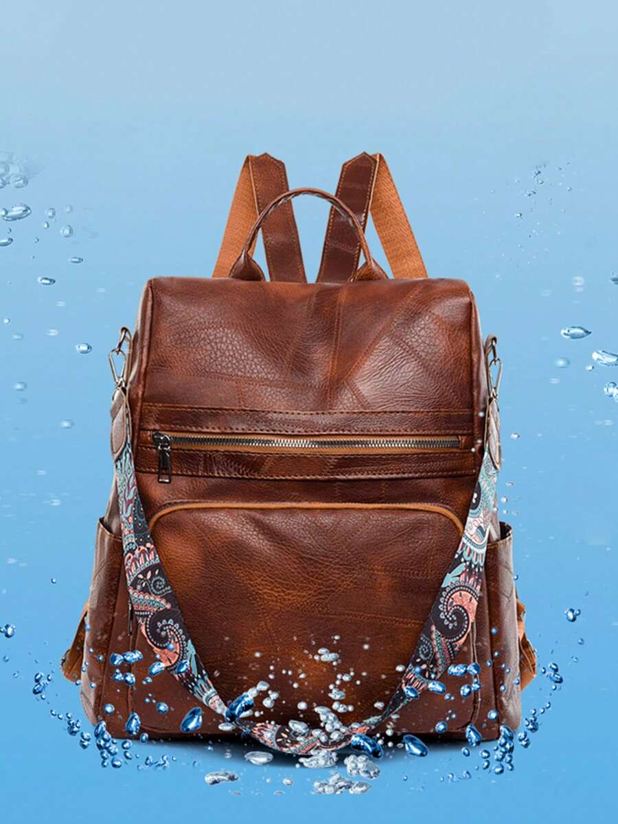 後背包大容量新風格女士包簡約風旅行包燈休閒書包 - 棕色 - 查看 1