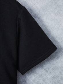 SHEIN 男孩標語圖案T恤和短褲和包 - 黑色 - 查看 3