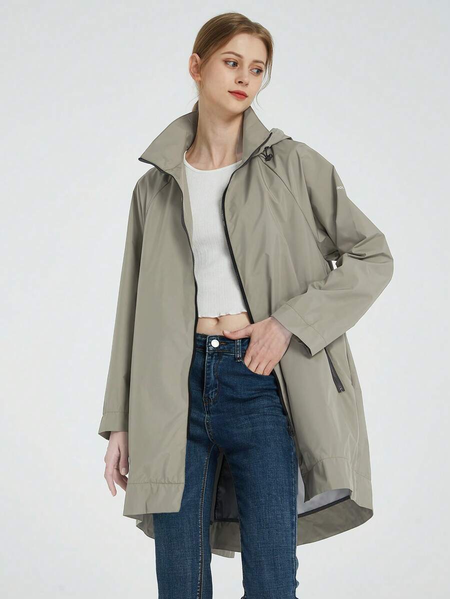 Áo khoác nữ Dây kéo Túi màu trơn Giải trí - xanh quân đội - Xem 1