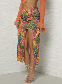 Hauture Falda Envolvente Con Anillo Tropical Estampado - Multicolor - Ver 4