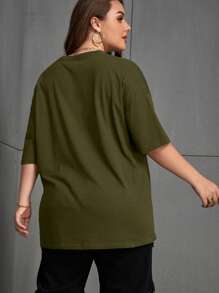 SHEIN EZwear Plus Leopard & Heart Print Drop Shoulder Tee - Army Green - View 2