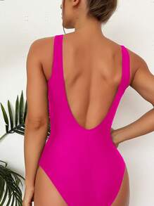 SHEIN Swim Summer Beach Tummy Control One Piece Swimsuit - Hot Pink - View 2