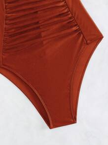 Tummy Control One Piece Swimsuit One Piece Bathing Suit, For Summer Beach Vacation - Burnt Orange - View 3