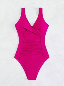 SHEIN Swim Summer Beach Tummy Control One Piece Swimsuit - Hot Pink - View 3