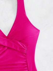 SHEIN Swim Summer Beach Tummy Control One Piece Swimsuit - Hot Pink - View 4