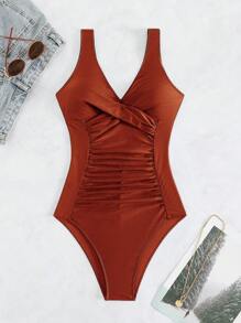 Tummy Control One Piece Swimsuit One Piece Bathing Suit, For Summer Beach Vacation - Burnt Orange - View 4