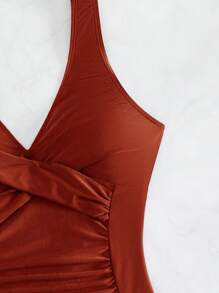 Tummy Control One Piece Swimsuit One Piece Bathing Suit, For Summer Beach Vacation - Burnt Orange - View 5