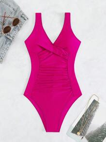 SHEIN Swim Summer Beach Tummy Control One Piece Swimsuit - Hot Pink - View 6