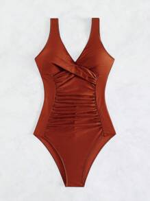 Tummy Control One Piece Swimsuit One Piece Bathing Suit, For Summer Beach Vacation - Burnt Orange - View 6