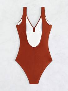 Tummy Control One Piece Swimsuit One Piece Bathing Suit, For Summer Beach Vacation - Burnt Orange - View 7