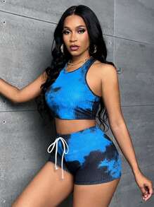 Slaydiva 紮染短款背心和腰部抽繩短褲 - 彩色 - 查看 5