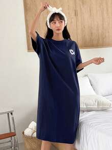 DAZY Cartoon Graphic Drop Shoulder Lounge Dress - Navy Blue - View 2