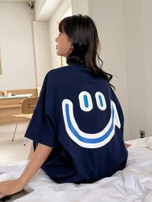 DAZY Cartoon Graphic Drop Shoulder Lounge Dress - Navy Blue - View 6