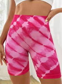 Yoga Trendy 紮染寬腰帶運動短褲 - 彩色 - 查看 6