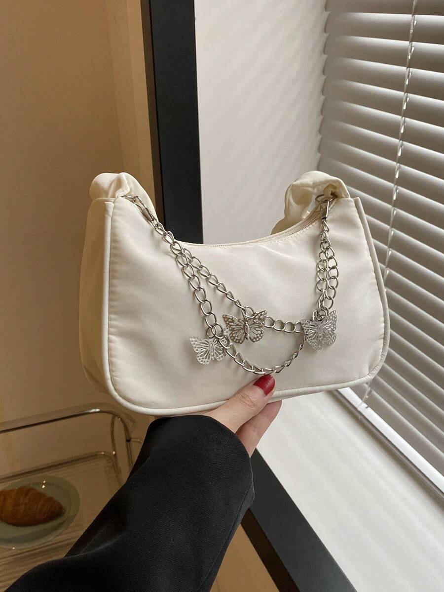 Túi vai Nơ Bướm màu trơn Tay cầm Top Đúng mốt - Màu be - Xem 1