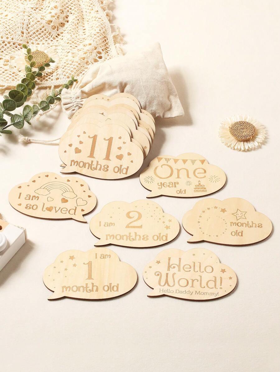 Đứa bé gái Sơ sinh Nhiếp ảnh 14 cái Đồ họa Chữ cái Hàng tháng Đề xuất các mốc quan trọng - Màu be - Xem 1