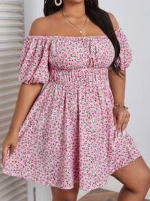 Dreamara Đầm Plus Size Dải chun Họa tiết hoa Boho - Nhiều màu - Xem 1