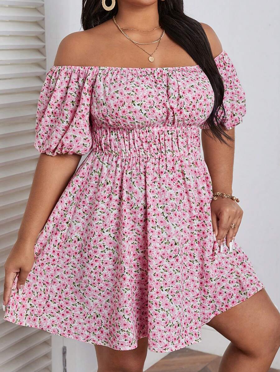 Dreamara Đầm Plus Size Dải chun Họa tiết hoa Boho - Nhiều màu - Xem 1