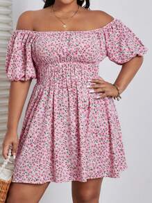 Dreamara Đầm Plus Size Dải chun Họa tiết hoa Boho - Nhiều màu - Xem 3