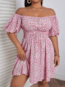 Dreamara Đầm Plus Size Dải chun Họa tiết hoa Boho - Nhiều màu - Xem 5