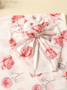 嬰兒女孩新生兒攝影花卉印花包裹毯子和帽子 - 彩色 - 查看 3