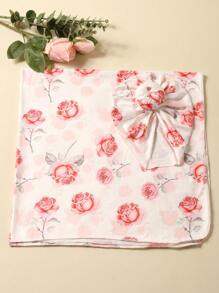 嬰兒女孩新生兒攝影花卉印花包裹毯子和帽子 - 彩色 - 查看 4