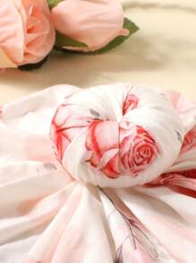 嬰兒女孩新生兒攝影花卉印花包裹毯子和帽子 - 彩色 - 查看 7