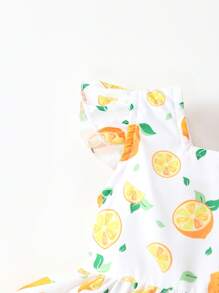 Baby Girl Lemon Print Ruffle Trim Dress - Multicolor - View 3