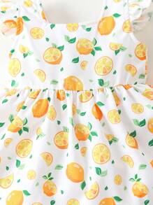 Baby Girl Lemon Print Ruffle Trim Dress - Multicolor - View 4