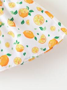 Baby Girl Lemon Print Ruffle Trim Dress - Multicolor - View 5