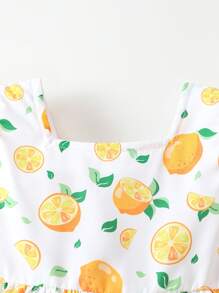 Baby Girl Lemon Print Ruffle Trim Dress - Multicolor - View 6