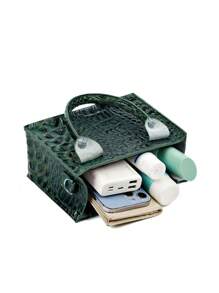 yating 鱷魚壓紋鏈條方包雙把手 - 綠色 - 查看 4