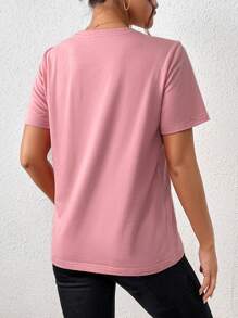 SHEIN Essnce Heart & Letter Graphic Tee - Dusty Pink - View 2