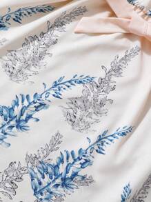SHEIN Tween Girl Vacation Plant Printed Lantern Sleeve Belted Dress, Suitable For Daily Casual Occasions, Summer And Autumn