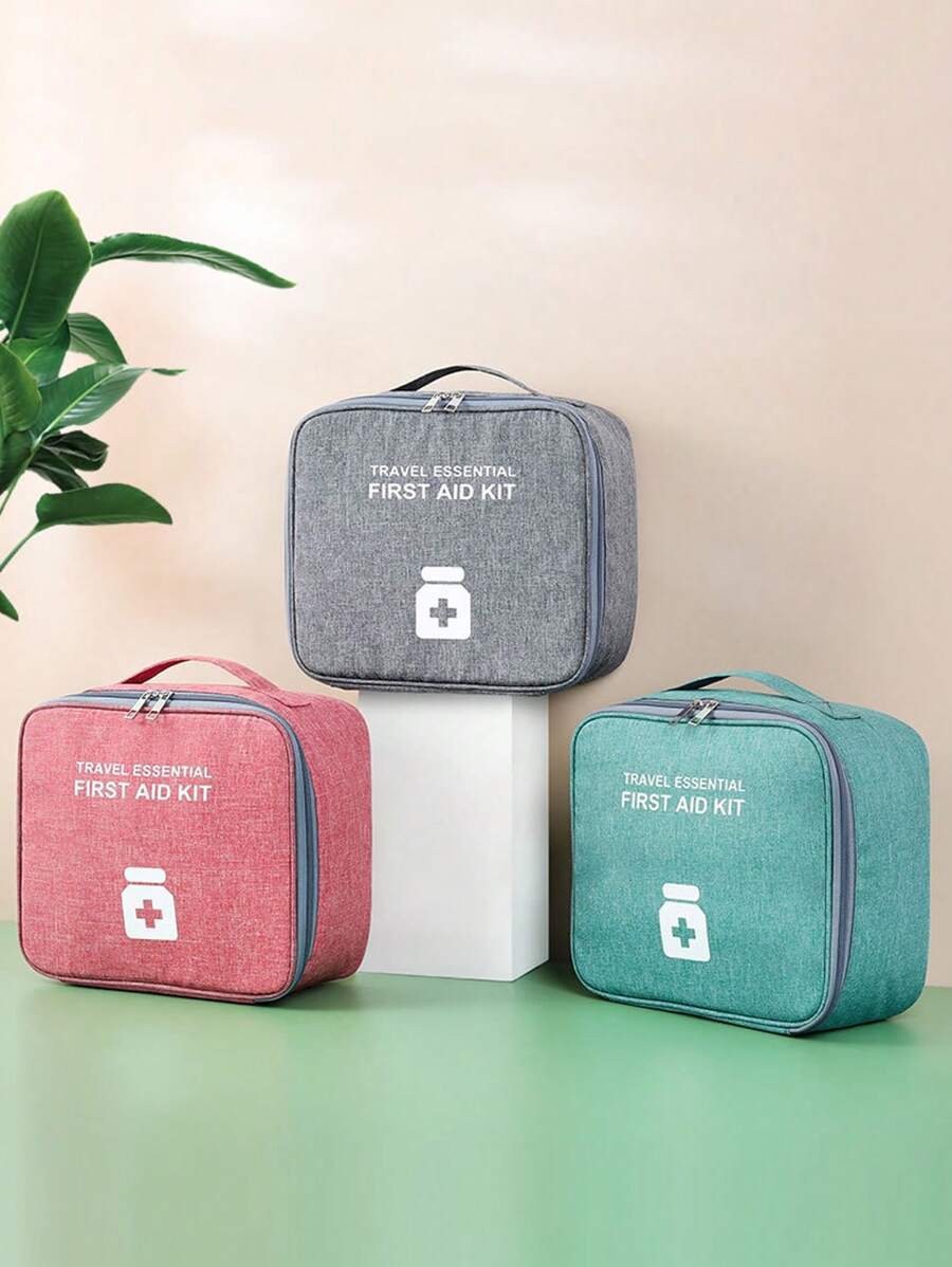 字母圖案藥包便攜緊急情況包左右拉鍊頂部單條提帶急救箱包,空醫療用品收納包,回复創傷包適合旅行,,生存用品 - 紫色 - 查看 1