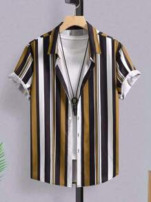 Manfinity Homme Áo sơ mi Nam Nút phía trước Sọc Giải trí - Nhiều màu - Xem 1