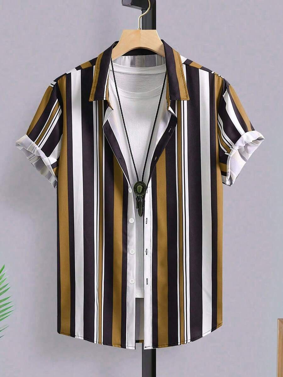 Manfinity Homme Áo sơ mi Nam Nút phía trước Sọc Giải trí - Nhiều màu - Xem 1