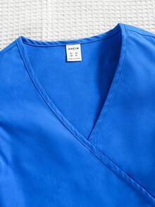 SHEIN Bộ hai mảnh Gái phân lớp Trọn gói màu trơn Dễ thương - Màu xanh lam - Xem 4