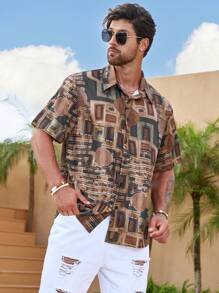 Manfinity Homme Men Plus 1pc Geo Print Shirt - Multicolor - View 3