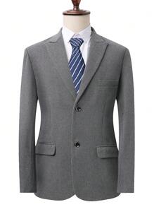 Manfinity Mode 男士1入組翻蓋口袋前紐扣西裝外套