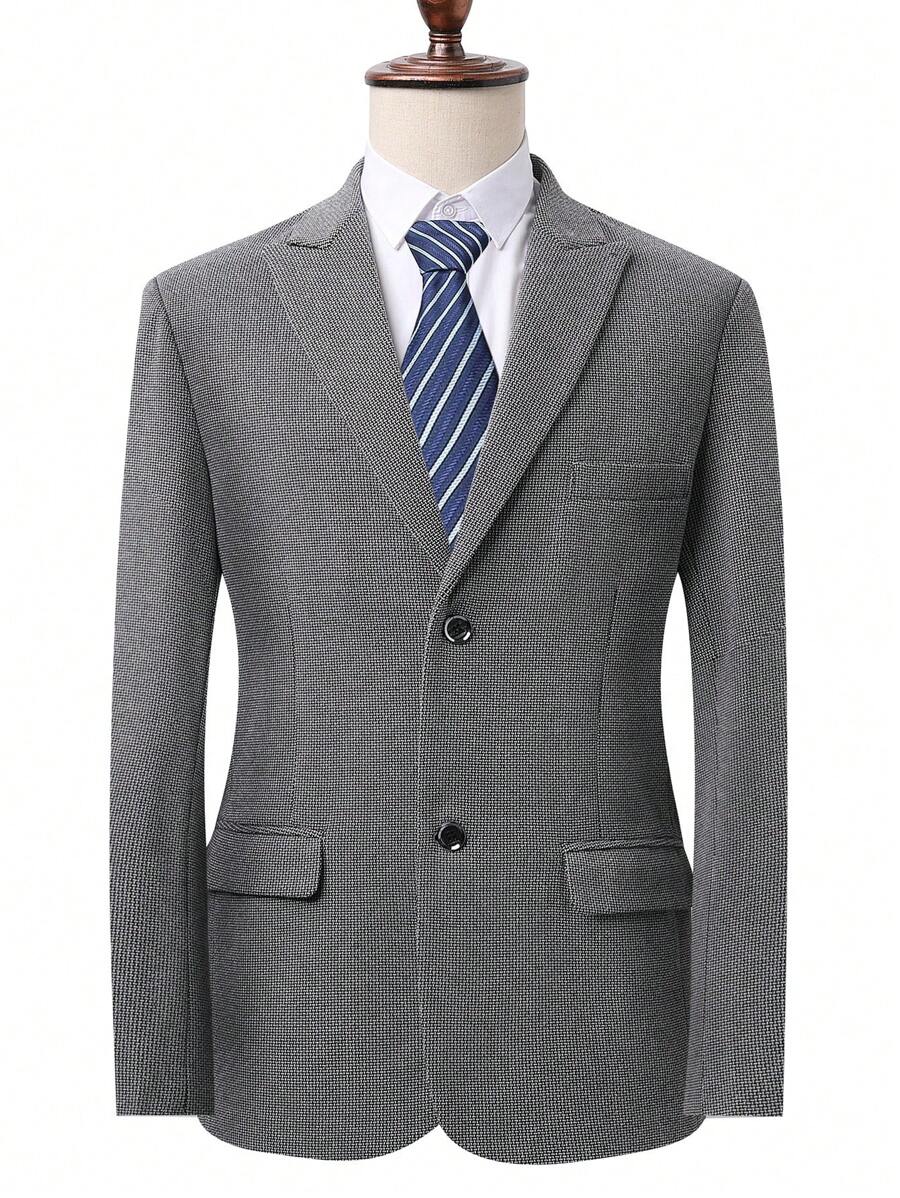 Manfinity Mode 男士1入組翻蓋口袋前紐扣西裝外套