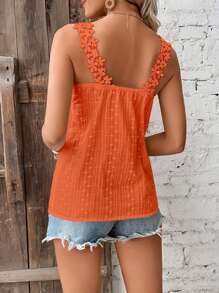 SHEIN LUNE Guipure Lace Panel Wide Strap Top