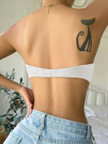 Women's Strapless Backless Push Up Bralette Bra In Black And White Plain Fabric - Black and White - View 2