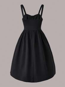SHEIN 青少年女孩素色吊帶連衣裙 - 黑色 - 查看 2